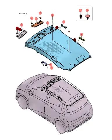Обшивка потолка в сборе для BYD Seagull 2024, 13607944-00
