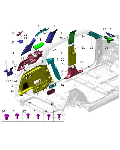 Правая внутренняя накладка задней стойки для AITO M9 2025, 5402420-RL12-M239