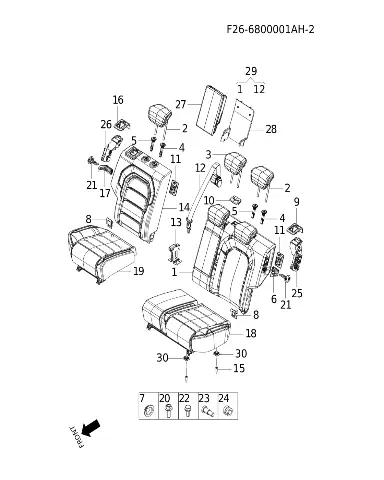 Спинка заднего сиденья левая, новая, с осью 16 мм для JETOUR T2, F26-7005P01AA
