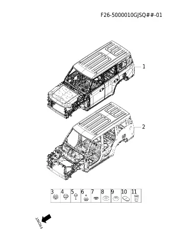 Каркас кузова в сборе для JETOUR T2, F26-5010010GJSQ-DY