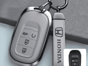 Противоударный, защитный чехол из эко кожи для смарт ключа Honda e:NS1, Серого цвета