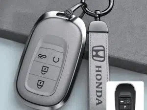 Противоударный, защитный чехол из эко кожи для смарт ключа Honda e:NS1, Серого цвета