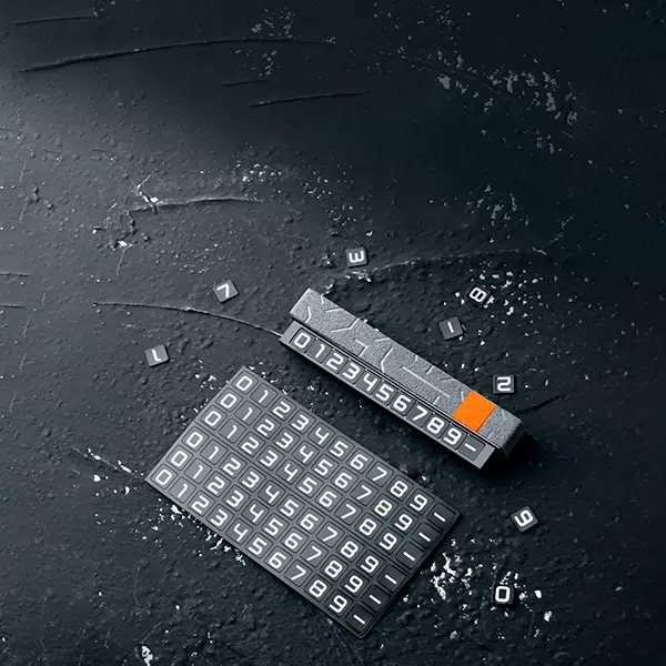 Автовизитка, авто табличка Zeekr, из серой алькантары с оранжевой полоской