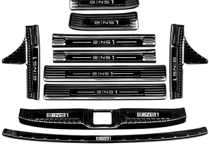 Защитные накладки на пороги дверей и багажник, Honda e:NS1 из нержавеющей стали, черного цвета из 10 элементов