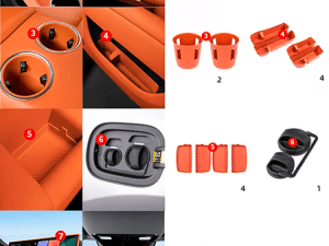 Комплект силиконовых накладок, вставки для салона Lixiang L7, оранжевого цвета из 17 элементов