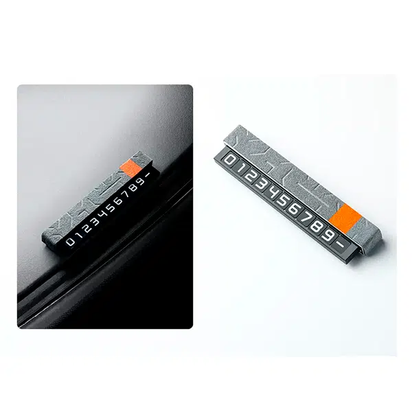 Автовизитка, авто табличка Zeekr, из серой алькантары с оранжевой полоской