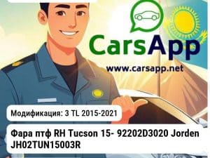 Hyundai Tucson Фара птф RH Tucson 15- 92202D3020 JH02TUN15003R JH02TUN15003R 3 TL